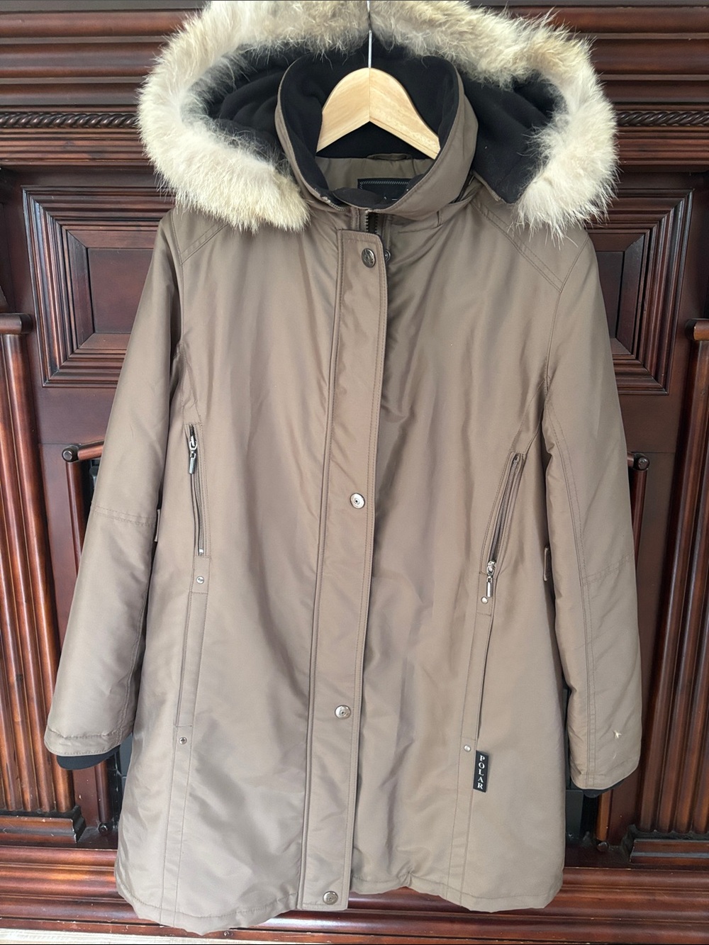Fen- Nelli Women’s Taupe-Gray Insulated Parka with real fur Hood